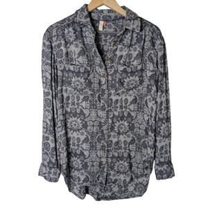 Pilcro Anthropologie Wool Blend Jacquard Woven Button Blouse Women S Whimsical